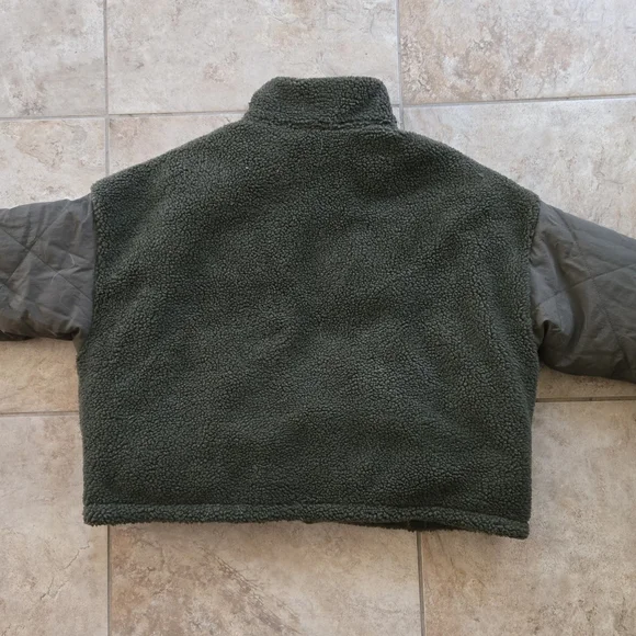 American Eagle Outfitters Olive Green Teddy Sherpa Jacket - Picture 3 of 7